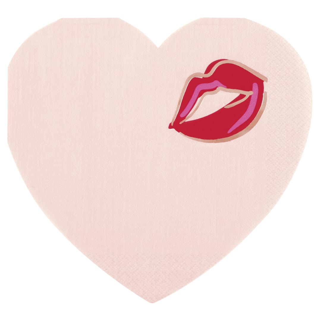 Red &amp; Pink Valentines Heart Shaped Luncheon Napkins, 16ct - Foil Stamping