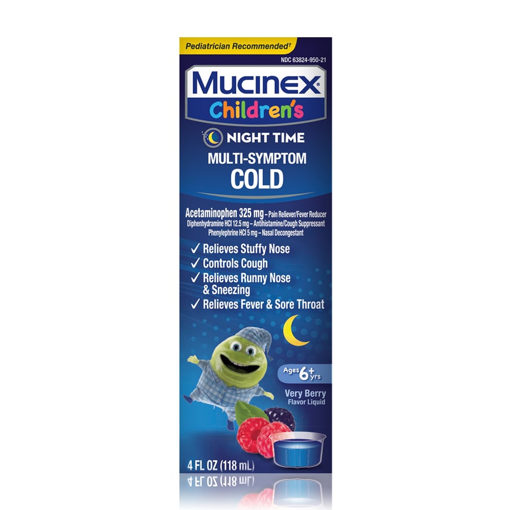 MUCINEX® Children's Multi-Symptom Liquid - Nighttime Cold Mixed Berry 6/4 oz.