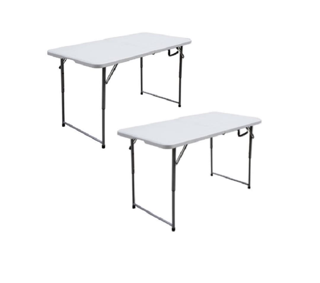 IndestrucTable® Classic Bifold Adjustable Height Folding Table 24" x 48" , White, 2-Pack