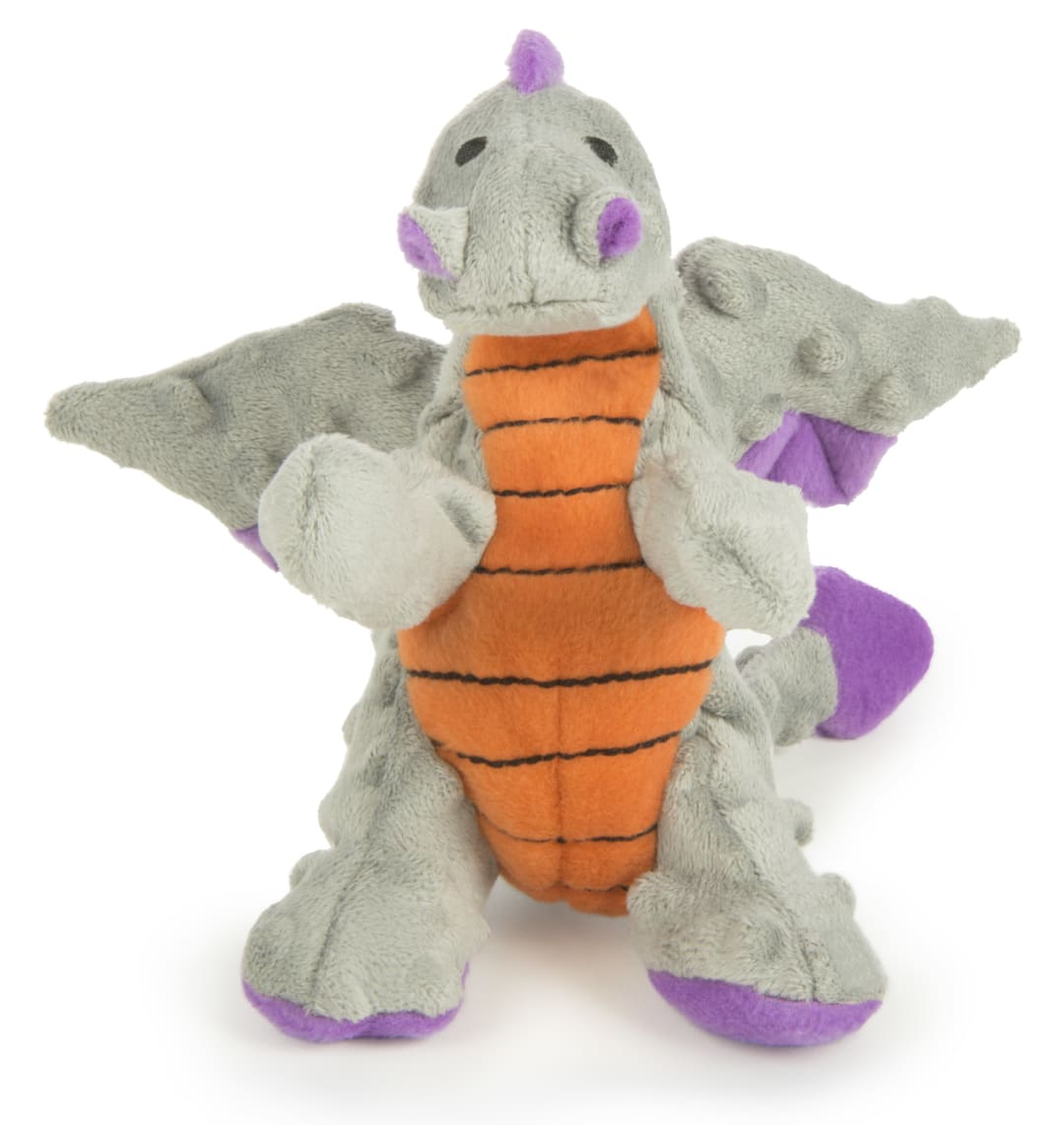 goDog Dragons Squeaker Dog Toy, Chew Resistant, Durable Plush, Soft, Tough, Reinforced Seams, Gray, Small