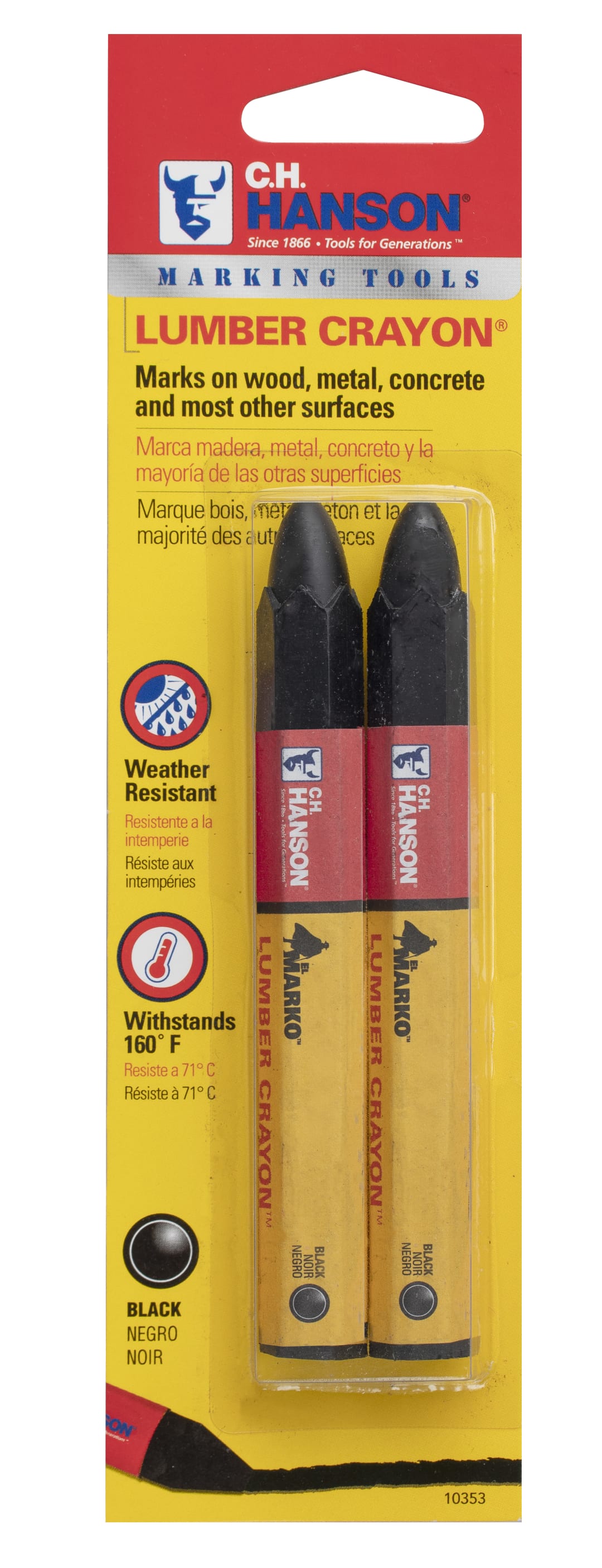 El Marko® Lumber Crayon-Standard Black 2Pcs. Carded