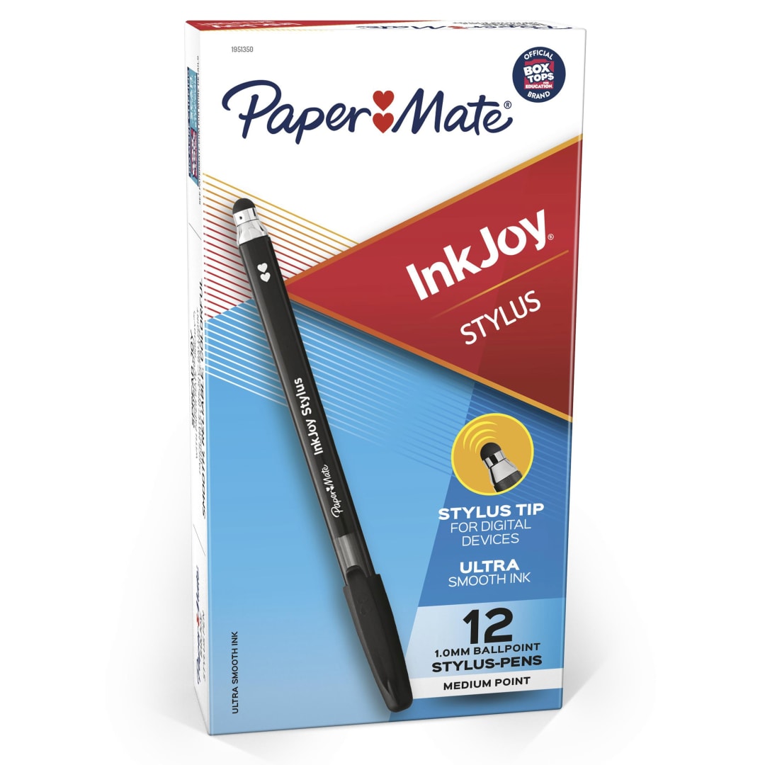 Paper Mate® InkJoy® 2 in 1 Stylus Ballpoint Pens, Medium Point, Black, Box of 12