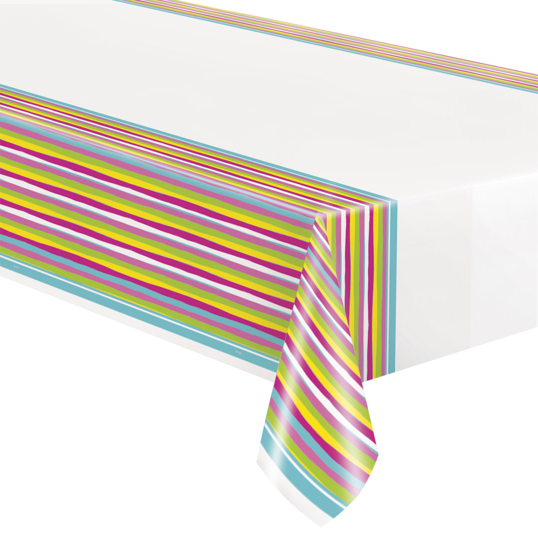 Premier Stylz® Summer Stripes Rectangular Plastic Table Cover, 54" x 84"