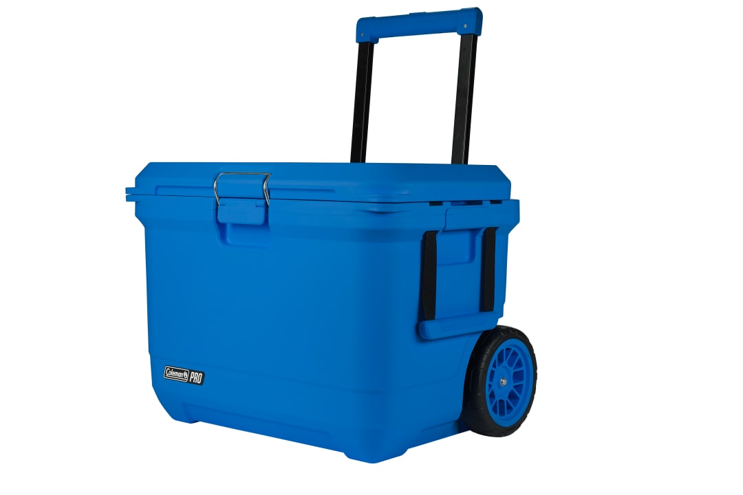 Coleman Pro Heavy-Duty 55qt Wheeled Ultra-Light Premium Hard Cooler, Extra-Thick Insulation Keeps Ice up to 5 Days, 92-Can Capacity, Heavy-Duty Wheels