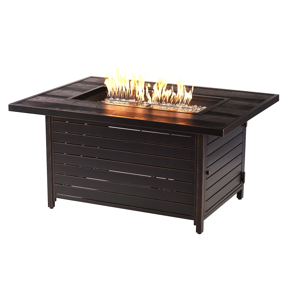 Rectangular 48 in. x 36 in. Aluminum Propane Fire Pit Table, Glass Beads, Two Covers, Lid, 55,000 BTUs in Copper Finish