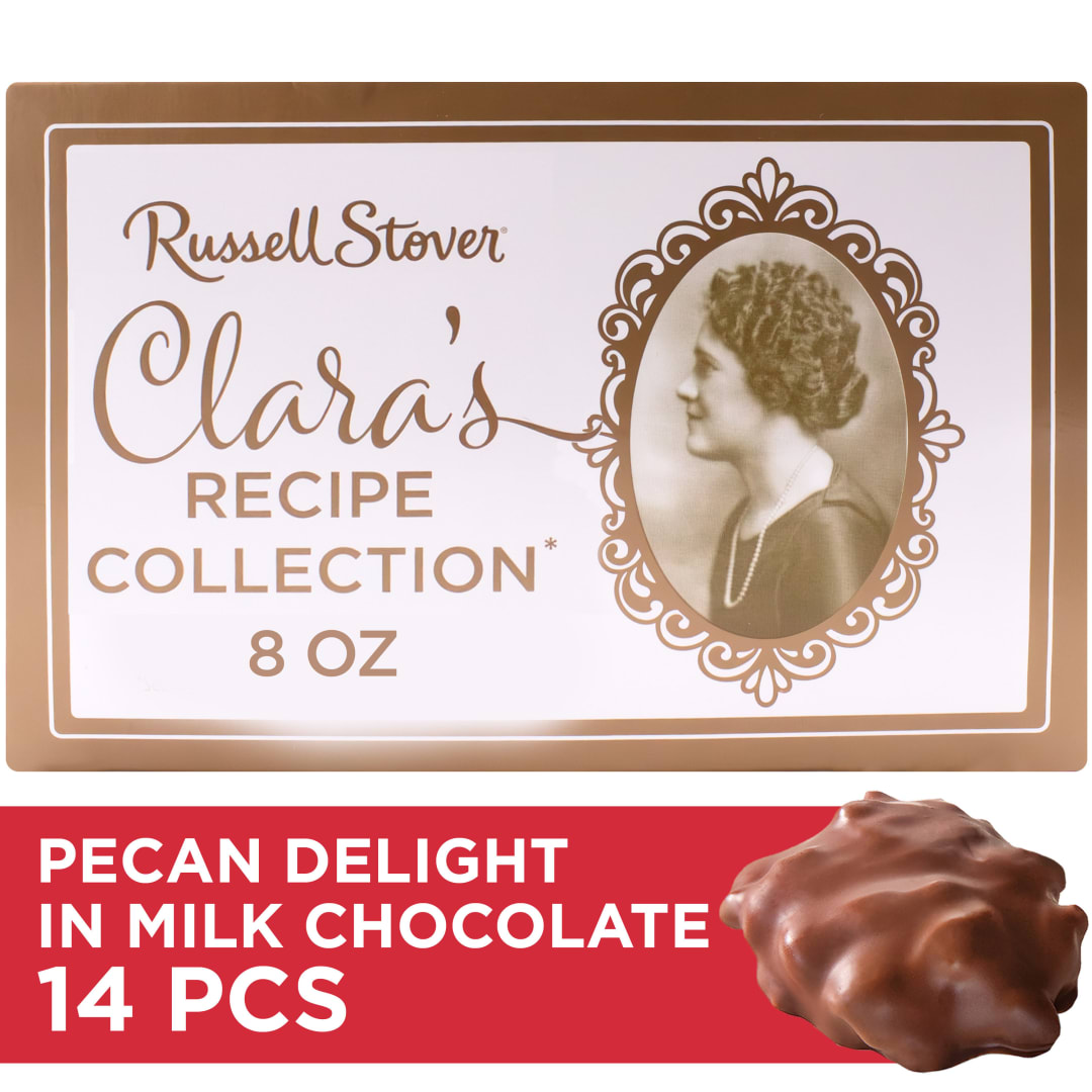 RUSSELL STOVER 'Clara's Recipe Collection' Milk Chocolate Pecan Delight Candy Gift Box, 8 oz.