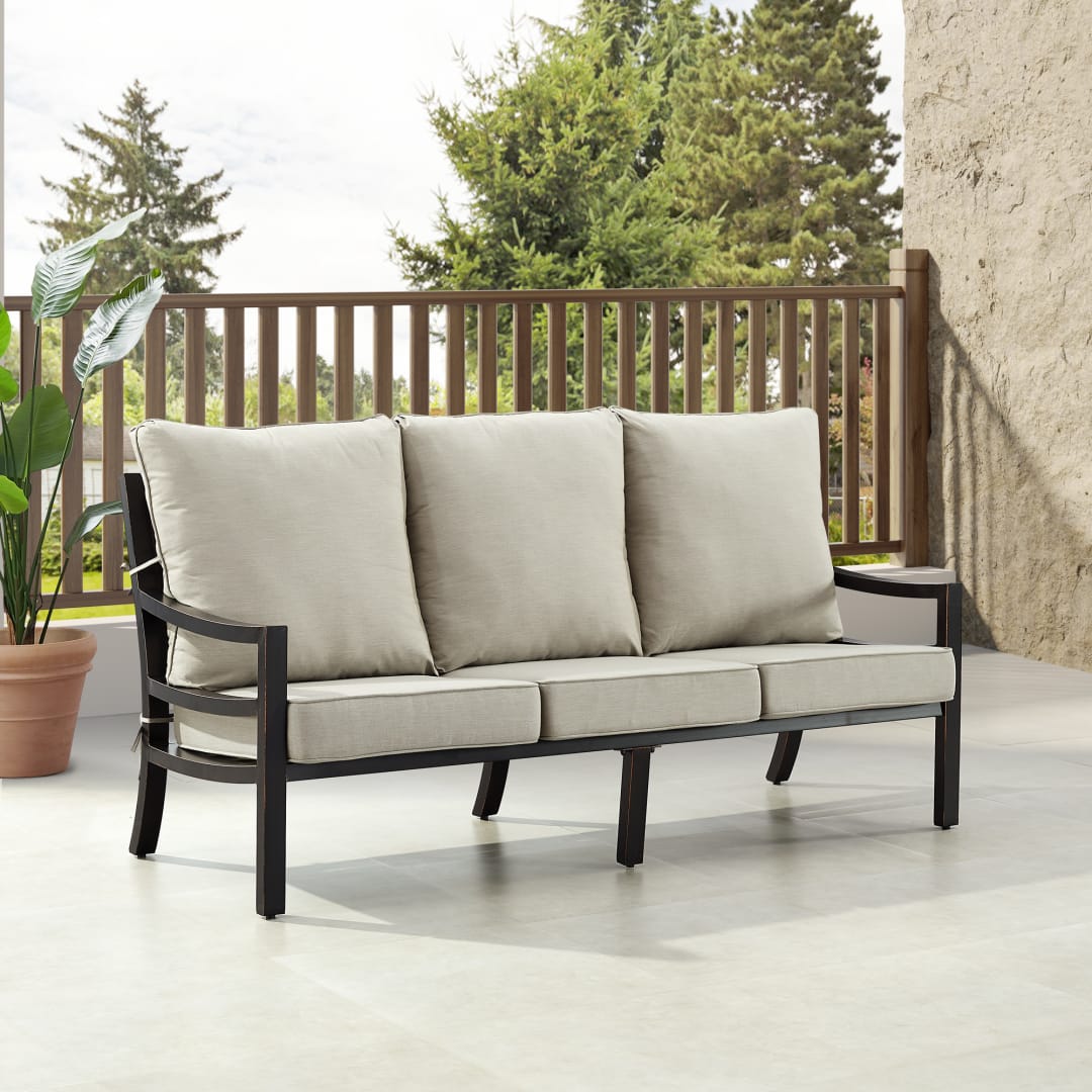Black Aluminum Patio Deep Seating Sofa with Cushions