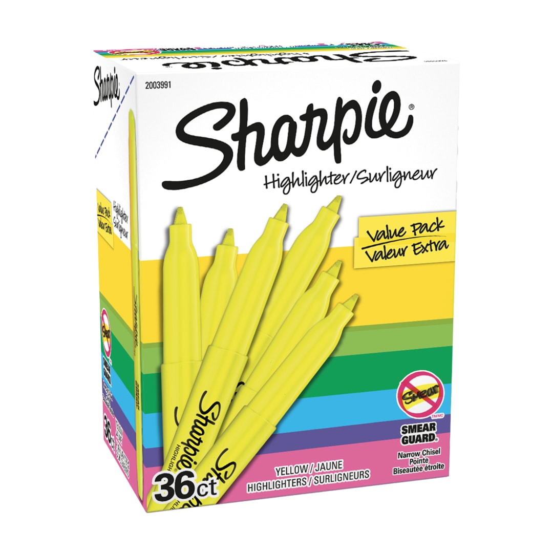 Sharpie® Pocket Highlighters, Chisel Tip, Fluorescent Yellow, 36 Count
