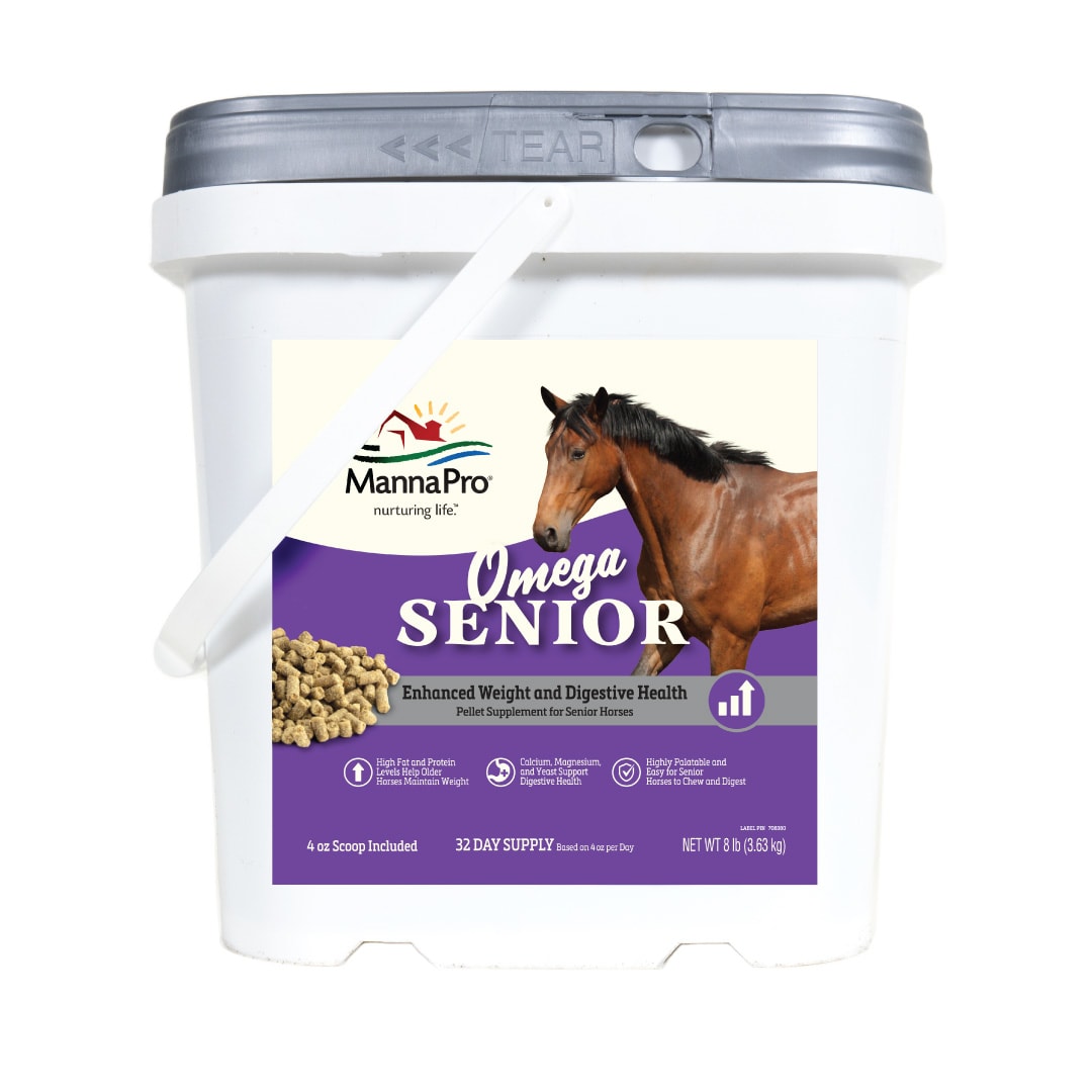 Manna Pro Omega Senior Weight and Digestive Pellet Supplement for Senior Horses - High Source of Calcium, Magnesium, and Yeast to Support Horse Digestive Health - 8 lbs