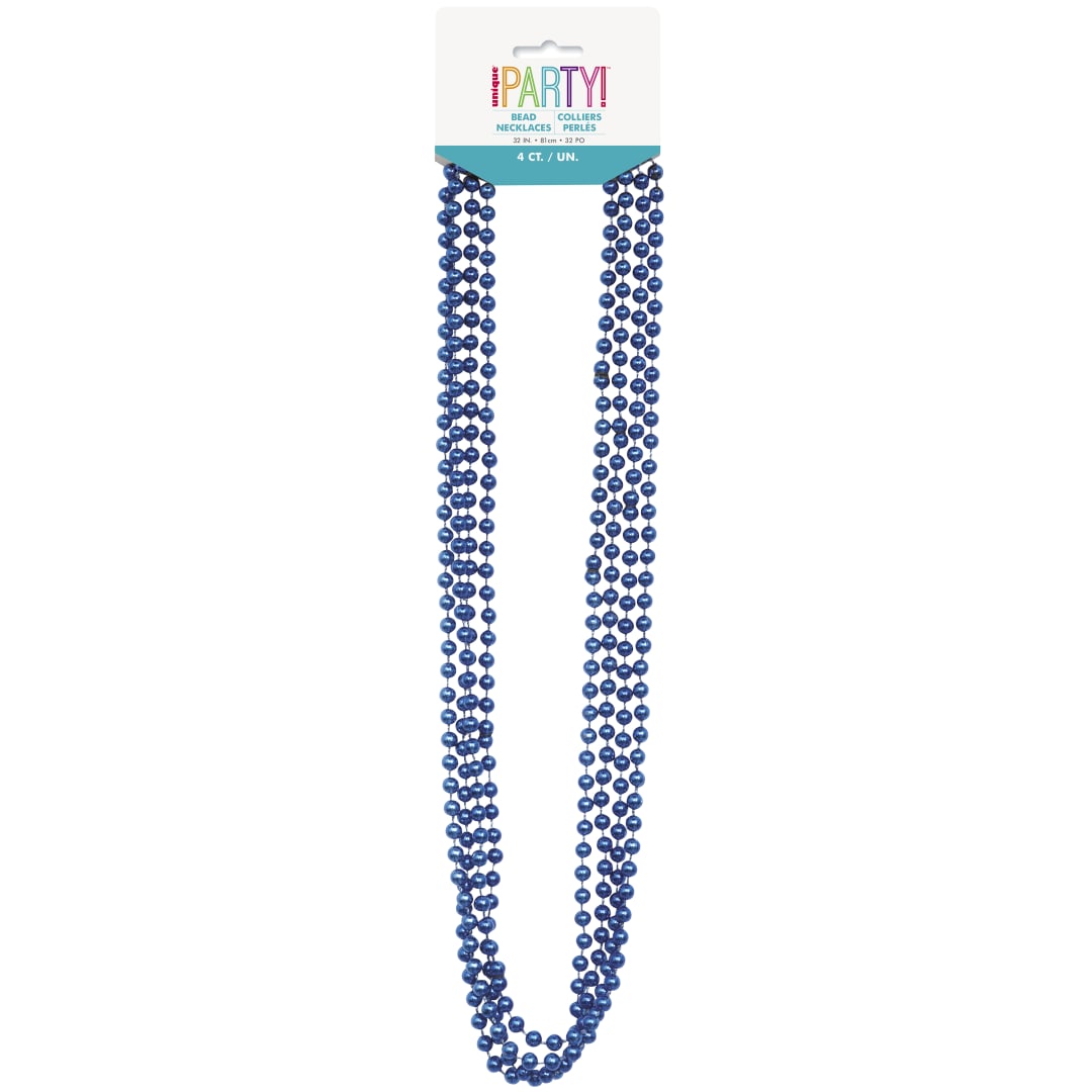 Blue Metallic Bead Necklaces 32", 4ct