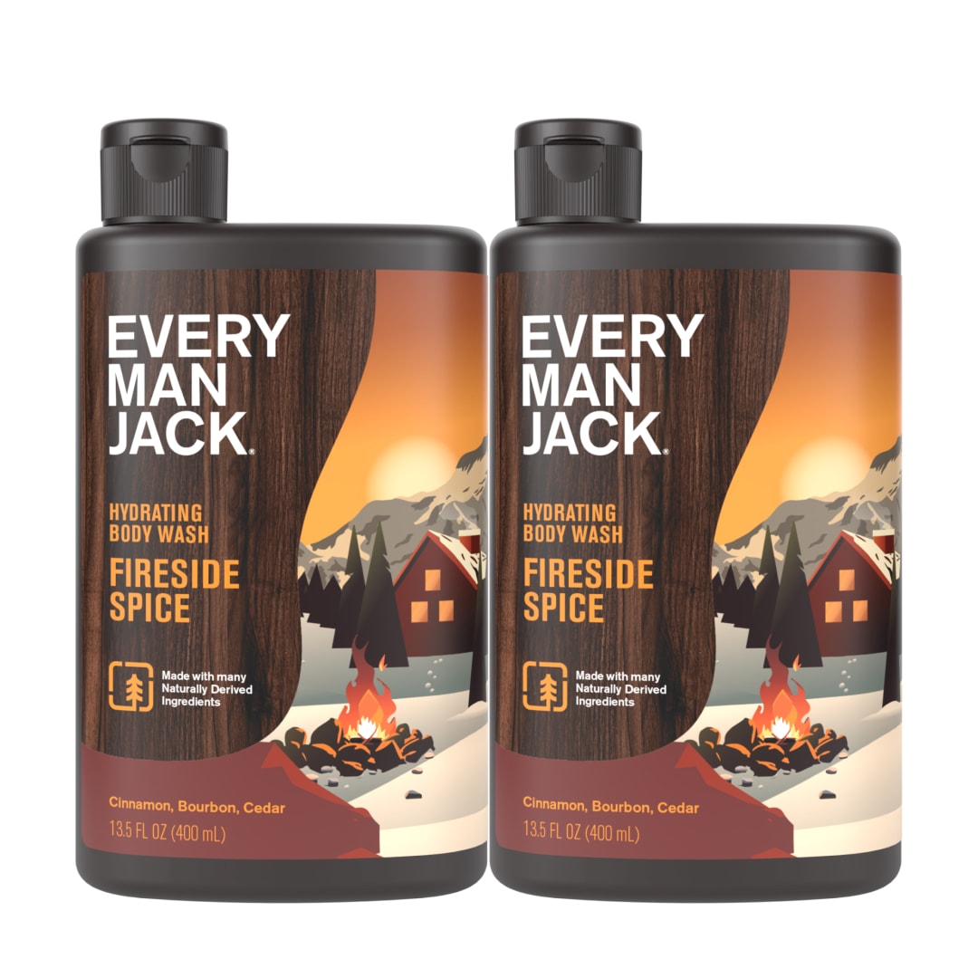 Every Man Jack Hydrating Body Wash - Fireside Spice - Deeply Clean with Glycerin + Naturally Derived Ingredients - 13.5 oz (2 Pack)