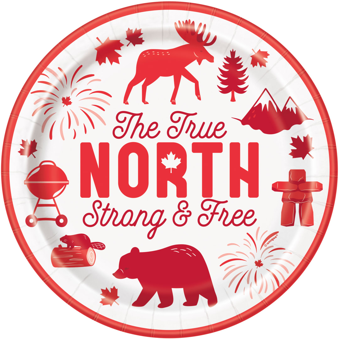 Canada Day "The True North Strong and Free" Round 9" Dinner Plates, 8ct