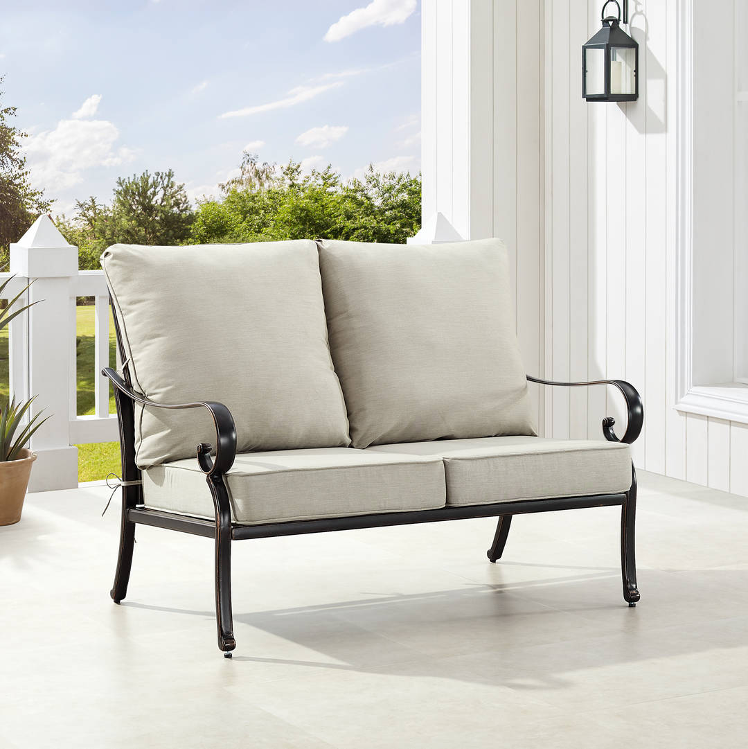 Black Aluminum Patio Deep Seating Loveseat with Cushions