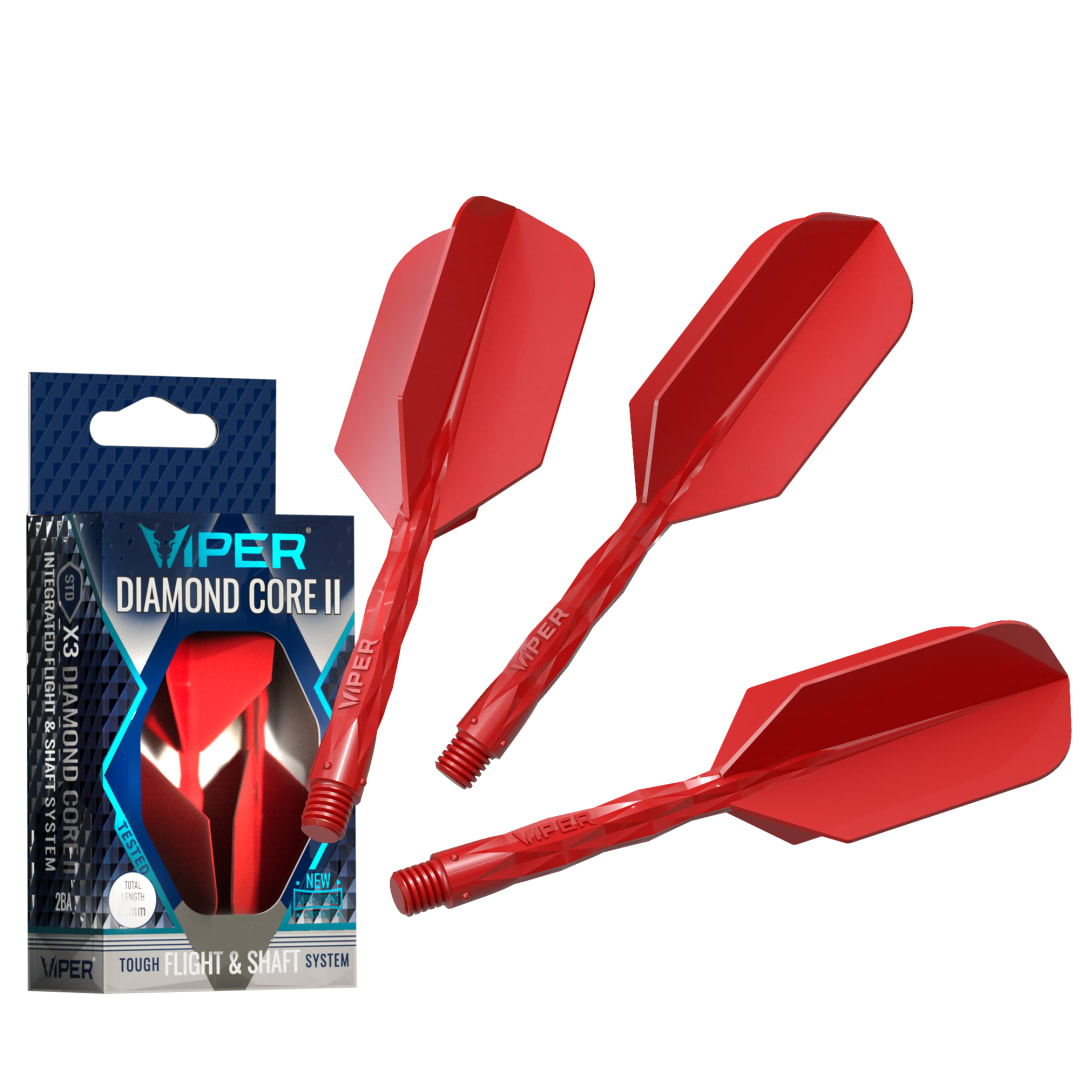 Viper Diamond Core II Integrated Dart Flight & Shaft System - Medium Shaft, Slim Flight - Red