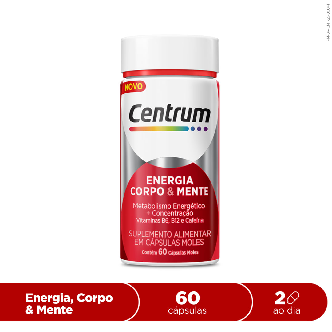 Centrum Multivitamínico Energia Corpo & Mente com Cafeína, 60 Cápsulas