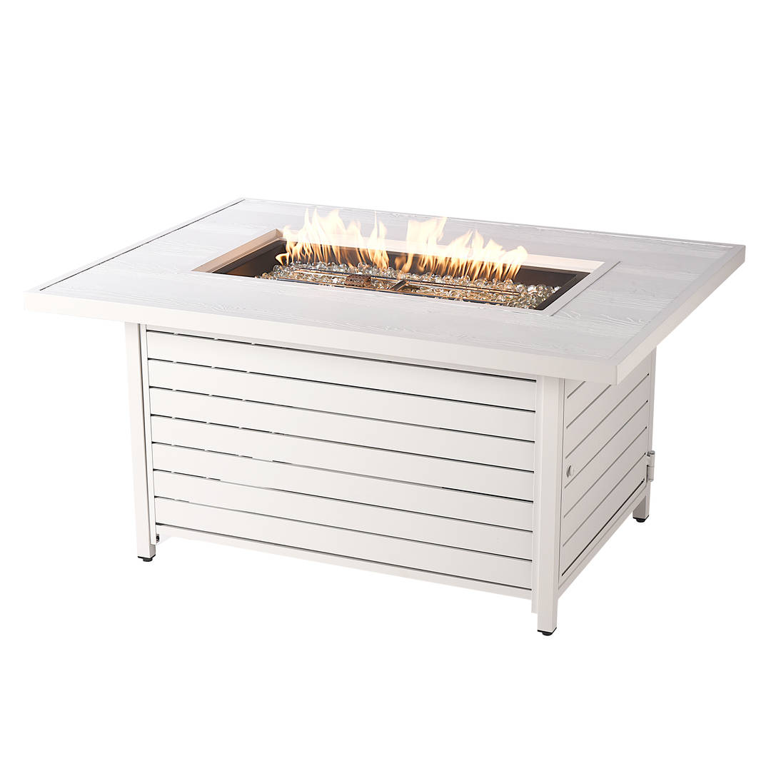 Rectangular 48 in. x 36 in. Aluminum Propane Fire Pit Table, Glass Beads, Two Covers, Lid, 55,000 BTUs in White Finish