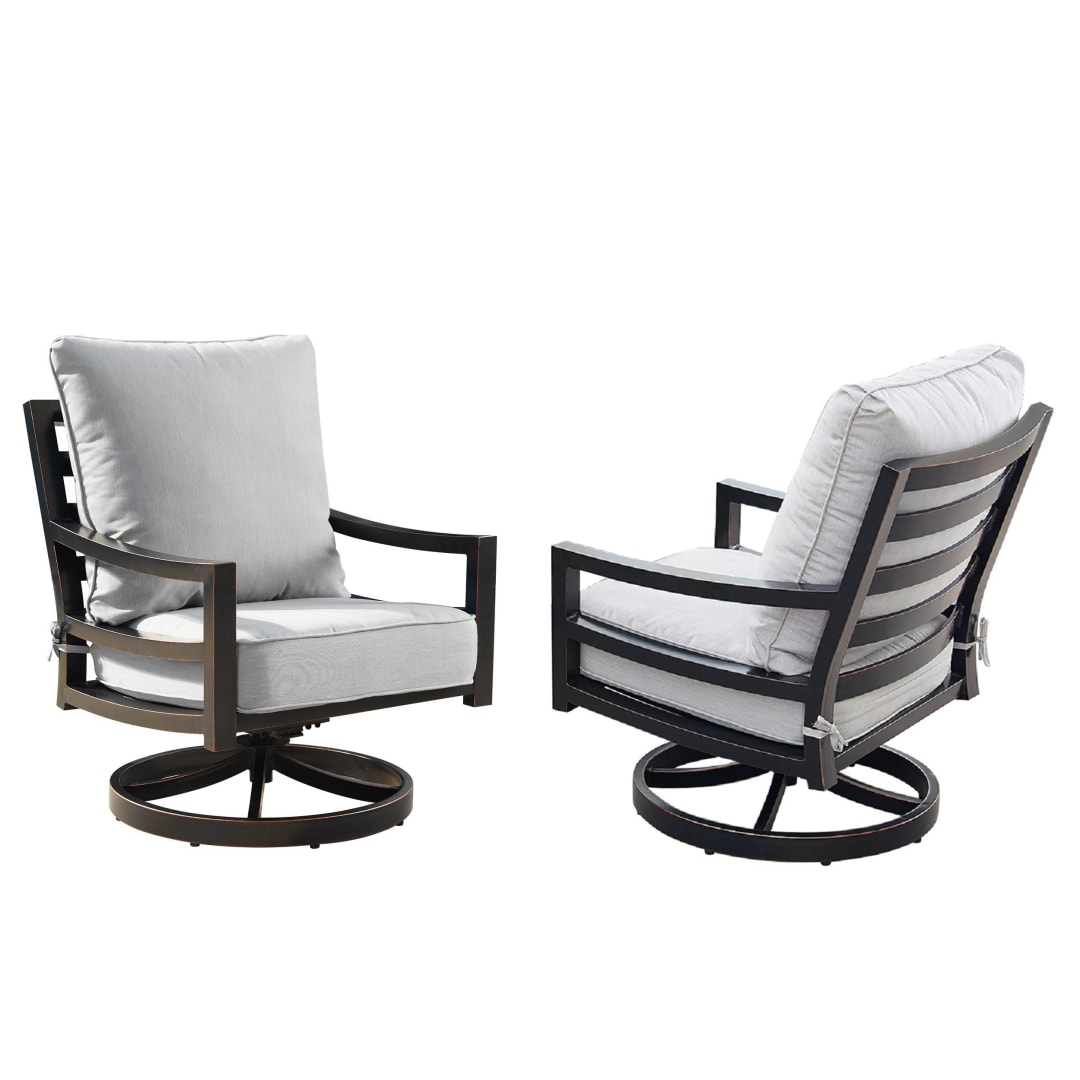 Aluminum Outdoor Deep Seating Swivel Rocking Club Chairs in Antique Copper Finish with Thick Grey Polyester Cushions (set of 2)