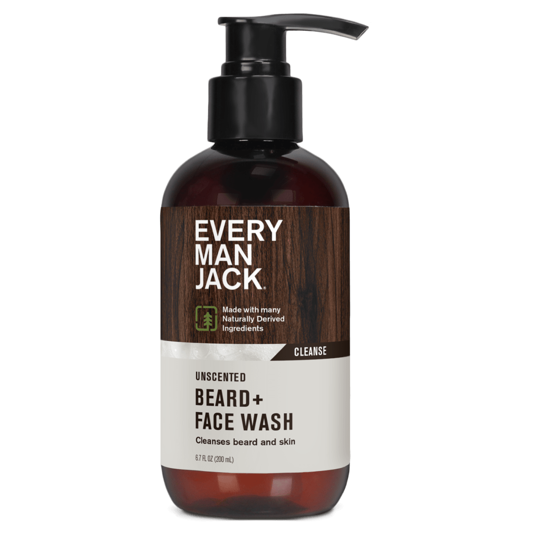 Every Man Jack Unscented Beard + Face Wash - Fragrance Free for Sensitive Skin - Naturally Cleanse and Condition Your Beard and Skin - 6.7 fl. oz