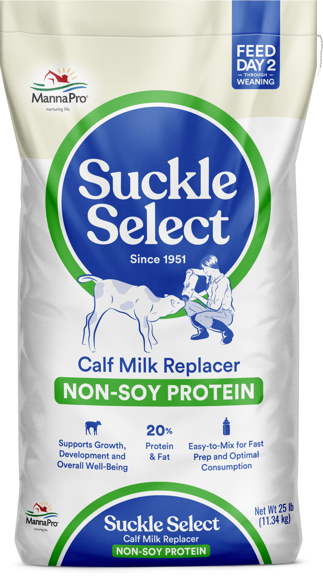 Manna Pro Suckle Select Calf Milk Replacer | 20% Non-Soy Protein | 25 lb