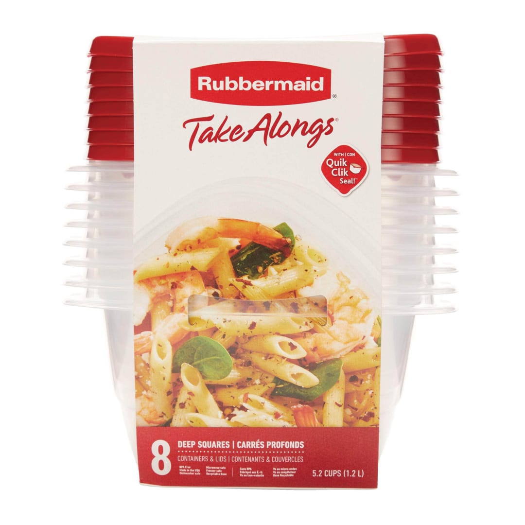 Rubbermaid® TakeAlongs® Food Storage Containers, Set of 8 (16 Pieces Total), 5.2 Cup Square, Ruby, Great for Meal Prep, Lunch for Adults & Kids, Bento Box Style, Reusable & Stackable