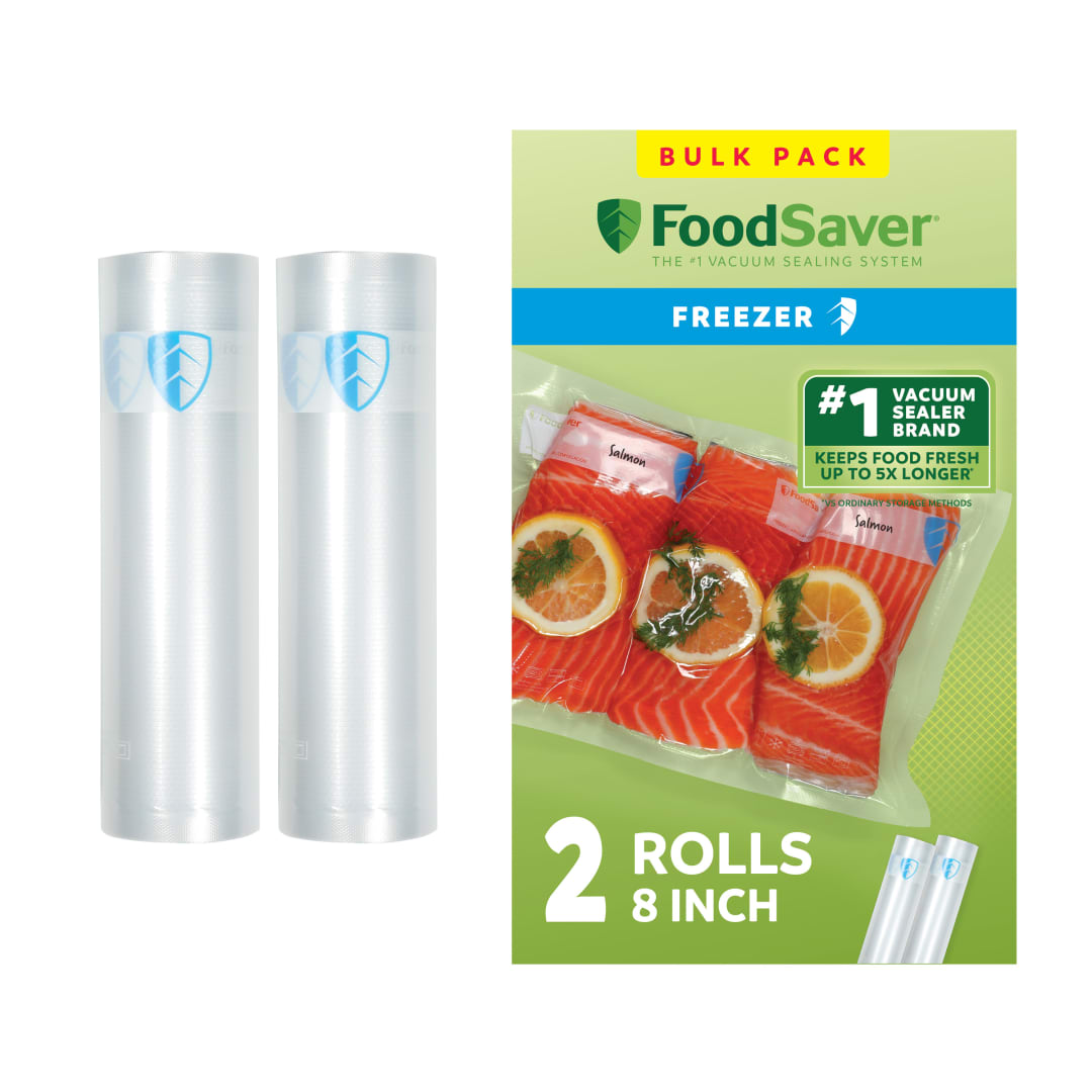 FoodSaver Vacuum Sealer Rolls, 2 Pack, 8" x 16' Rolls, BPA-Free Custom Size Freezer Bags