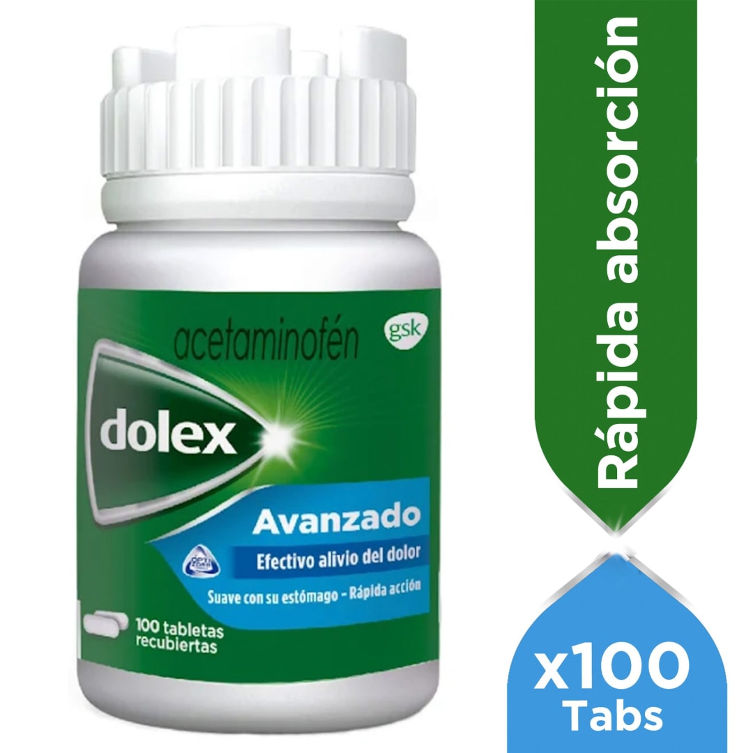 Dolex Acetaminofen Avanzado Alivio Eficaz del Dolor y la Fiebre x 100 Tabs