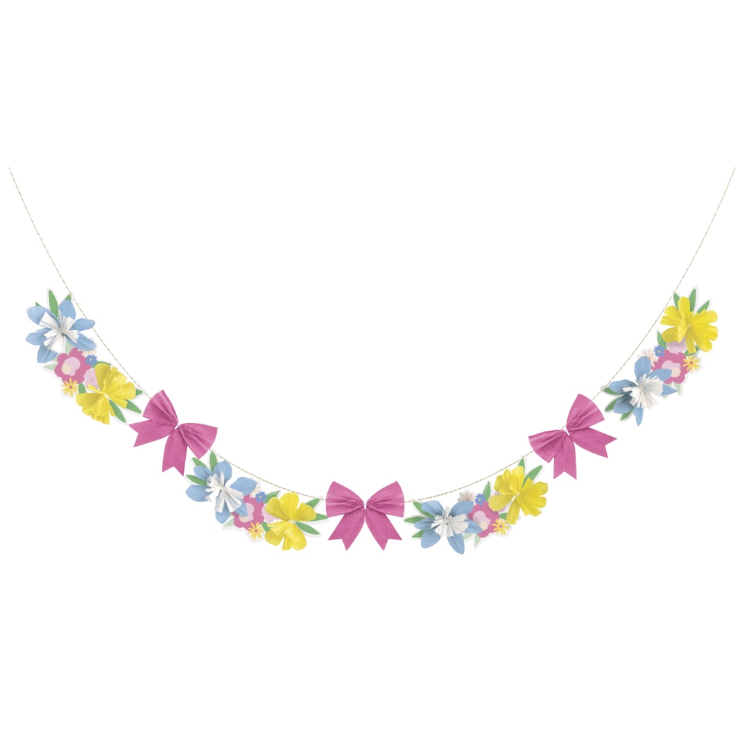 Spring Garden Paper Flower Garland with Fringe &amp; Bows, 9 ft