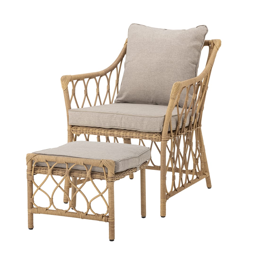 82064953 - Belluce Lounge Chair with Stool, Nature, Polyrattan STOCK: 26