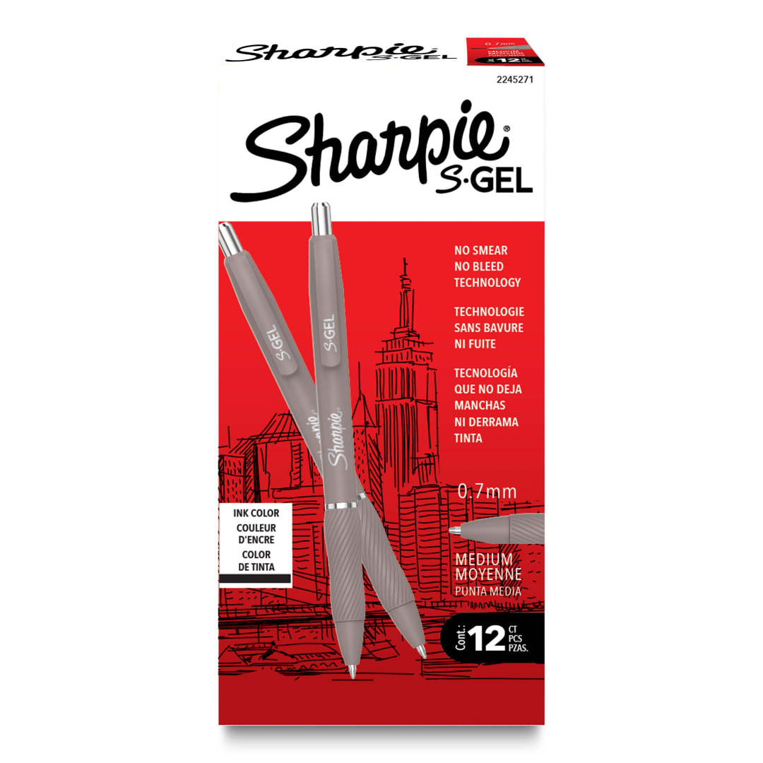 Sharpie S-Gel, Gel Pens, Medium Point (0.7 mm), Canyon Barrel, Black Ink, 12 Count
