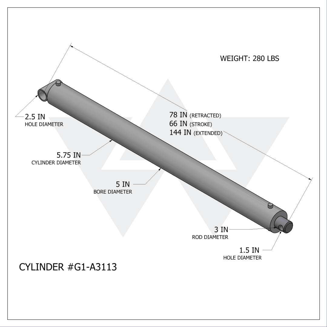 Galbreath™ Double Acting Winch Cylinder (5" X 3" X 66")