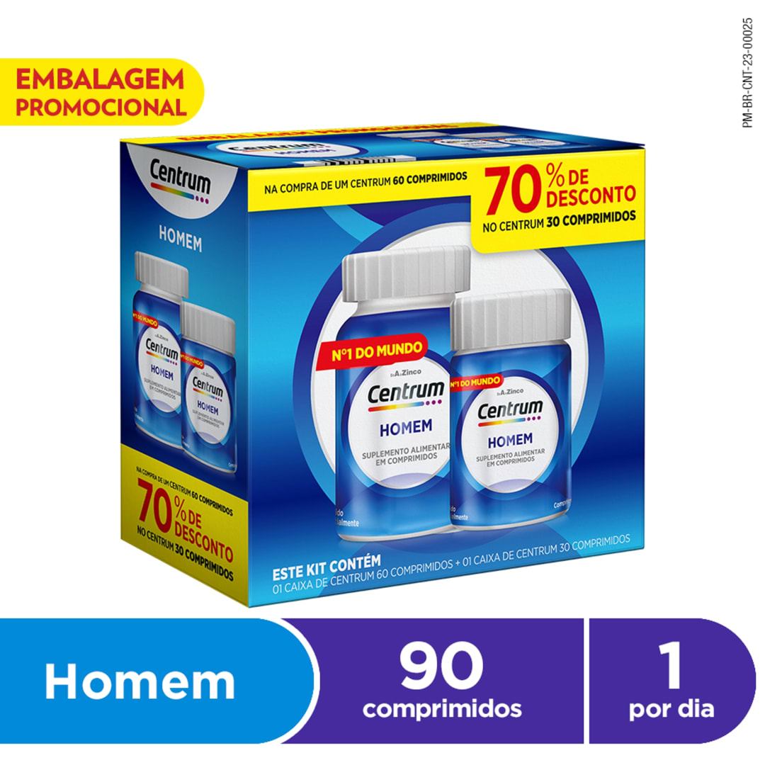 Kit Centrum Gender Homem Multivitaminico  de A a Zinco com Vitaminas e Minerais com 30+60 Comprimidos