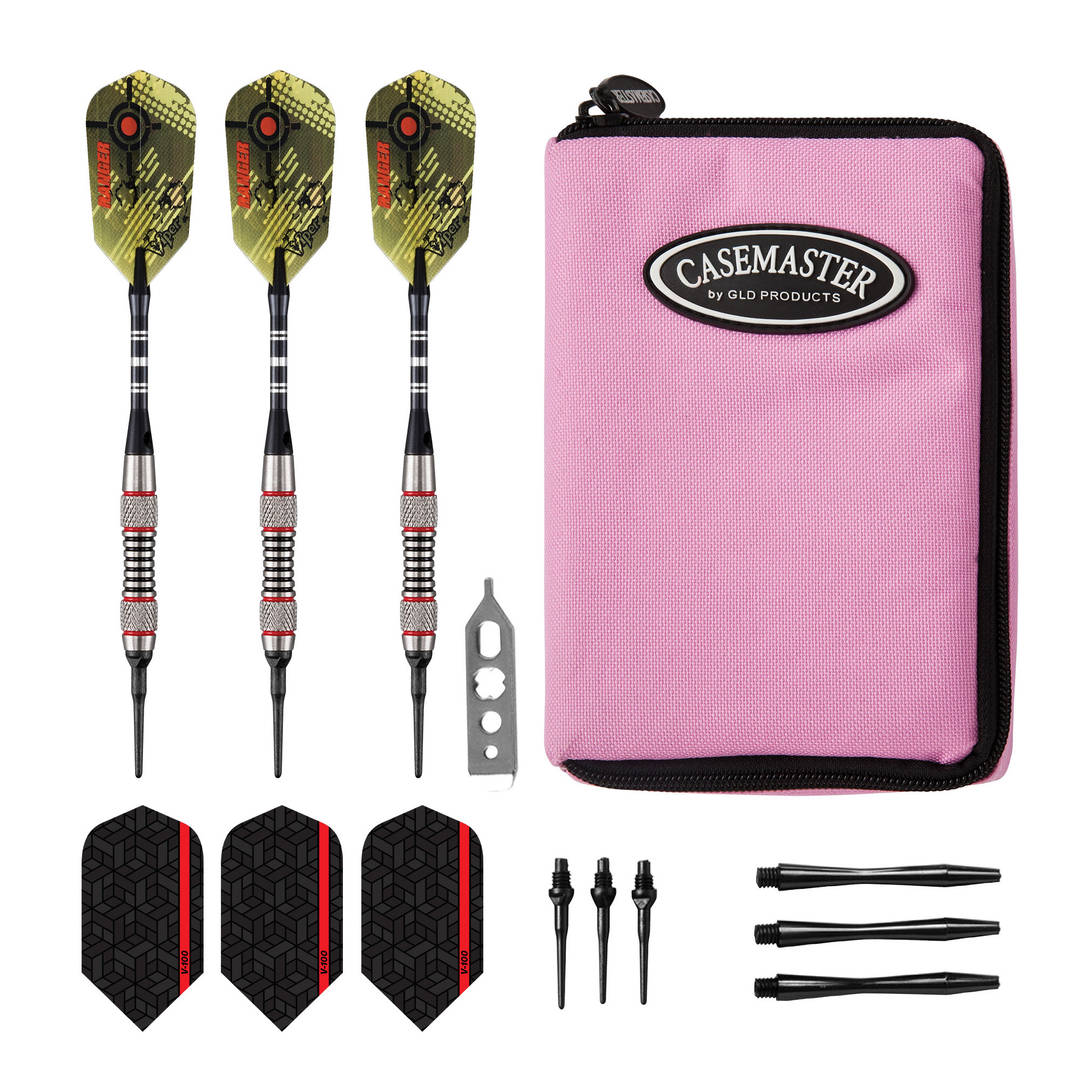 Viper Ranger Tungsten Soft Tip Darts Red Rings 18 Grams and Casemaster Select Pink Nylon Dart Case