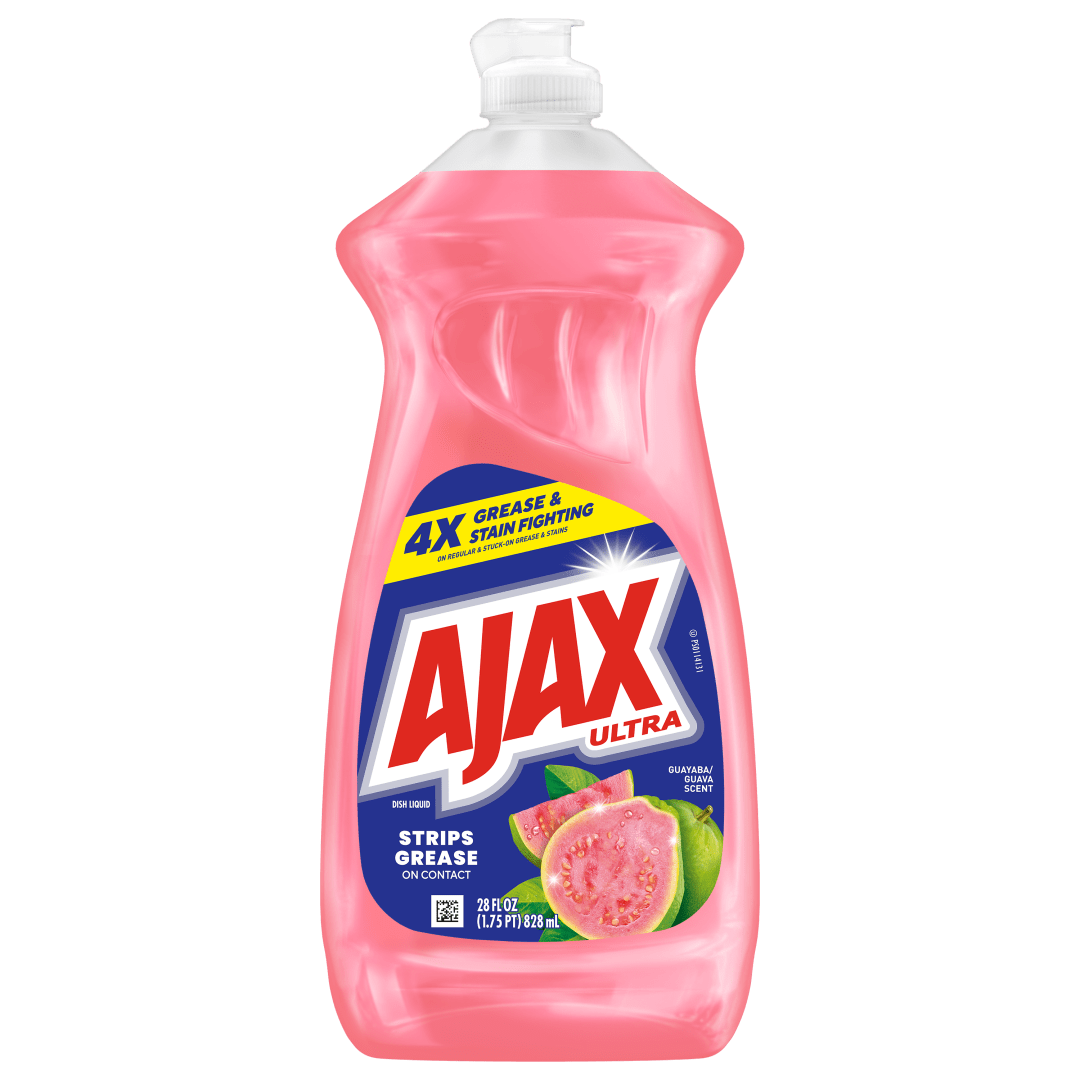 Ajax Ultra Liquid Dish Soap, Strips Grease, Mess-Free, Easy-Flip Cap, Guava Scent, 28 fl oz