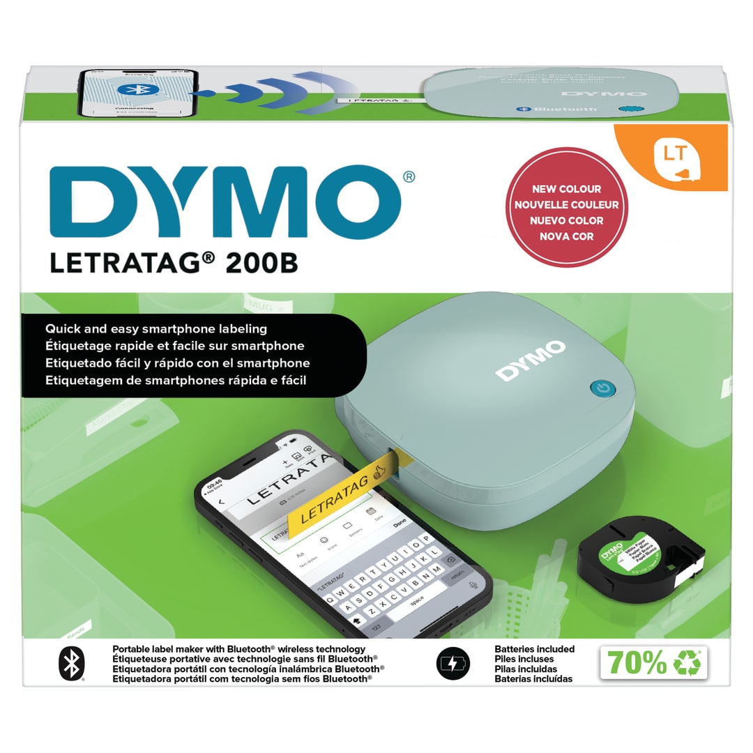 DYMO®LetraTag 200B Bluetooth Label Maker | Compact Label Printer | Connects Through Bluetooth Wireless Technology to iOS and Android | Includes 1 White Paper Label Tape | Daydream Blue