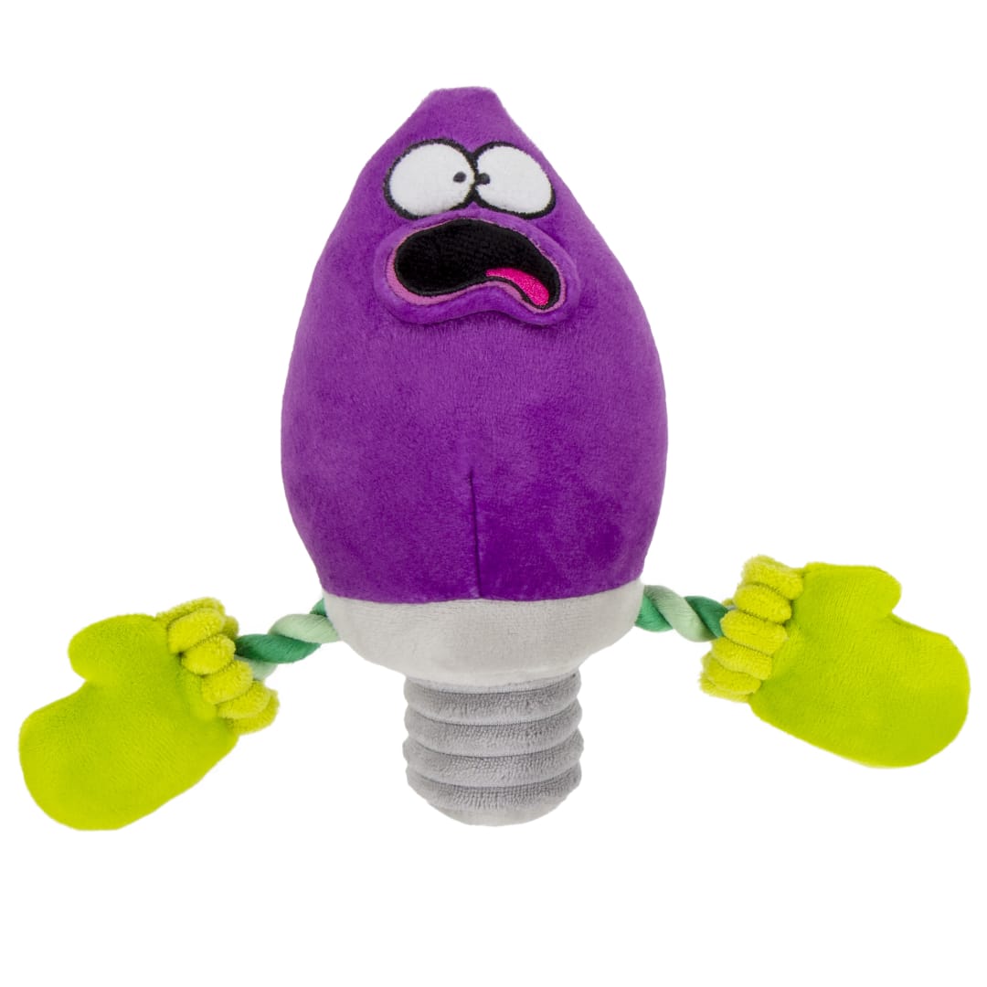 goDog Holiday Collection Christmas Light Squeaky Plush Dog Toy with Rope Arms With Chew Guard Technology, Large, Purple