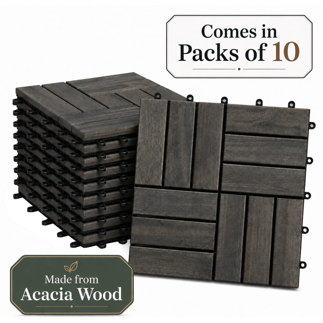 Patio Flooring Indoor/Outdoor 12 in. Black Acacia Wood Interlocking Deck Tiles, 10-Pack