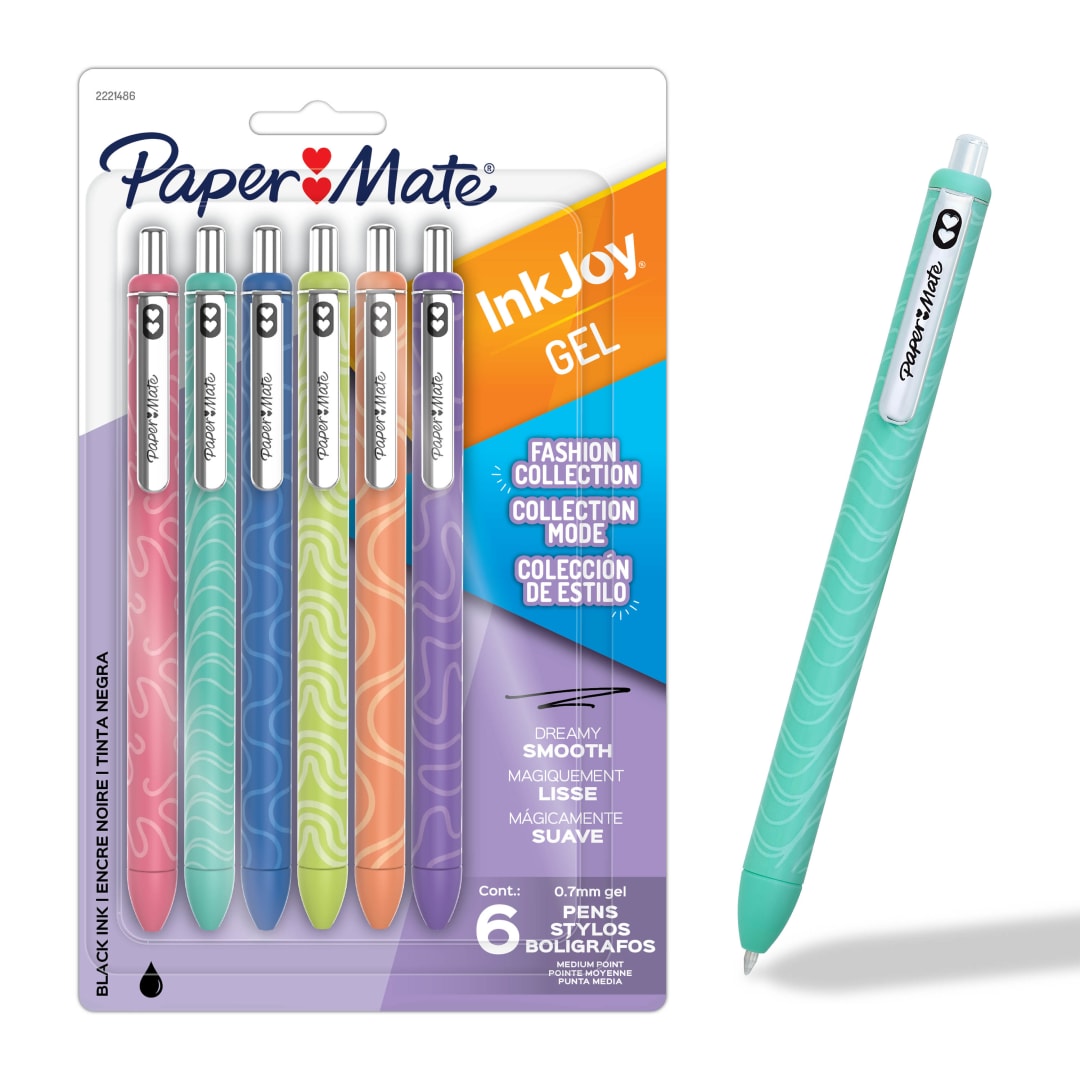 Paper Mate InkJoy Gel Pens, Fashion Barrels, Retractable, Medium Point (0.7mm), Black, 6 Count
