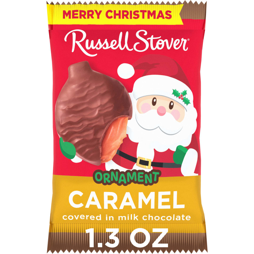 RUSSELL STOVER Christmas Milk Chocolate Caramel Candy Ornament, 1.3 oz.