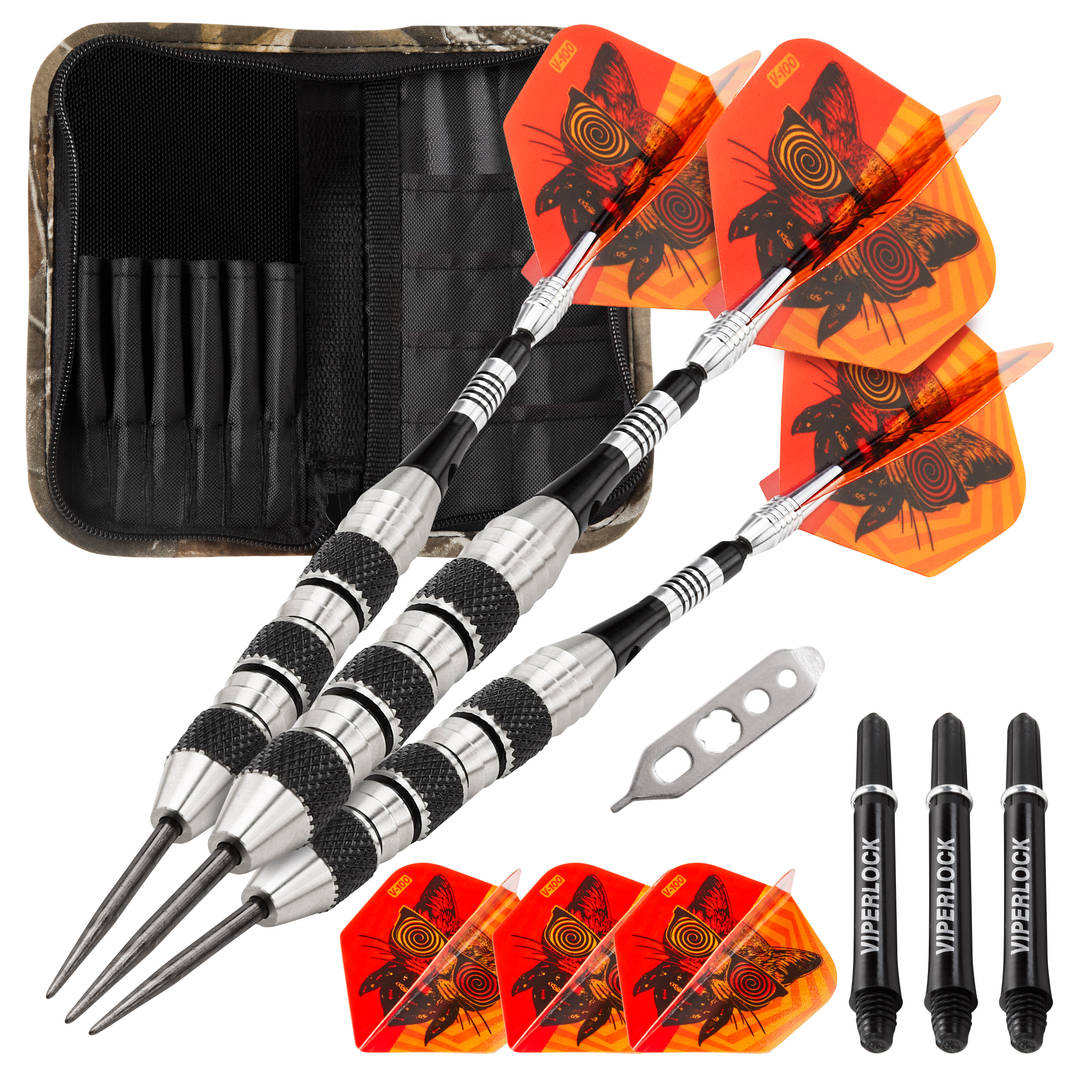 Viper The Freak Steel Tip Darts Knurled and Shark Fin Barrel 22 Grams and Casemaster Realtree Hardwoods Deluxe Camouflage Dart Case