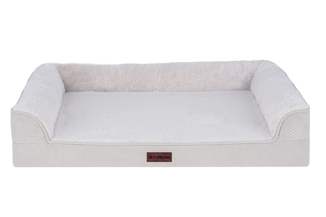 FurHaven Large (36"x27") Cooling Gel Dog Bed – Cool Gel Memory Foam Sofa Pet Bed, Embossed Velvet, Removable Washable Cover, Clay