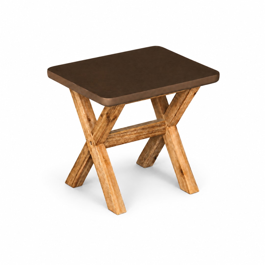 Modern Rustic Indoor/Outdoor Brown Backless Concrete Fiber Dining Stool with Acacia Wood Base