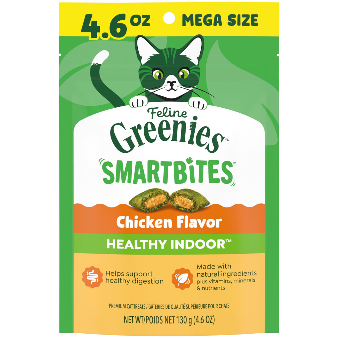 FELINE GREENIES SMARTBITES HEALTHY INDOOR Natural Treats for Cats, Chicken Flavor, 4.6 oz. Pouch