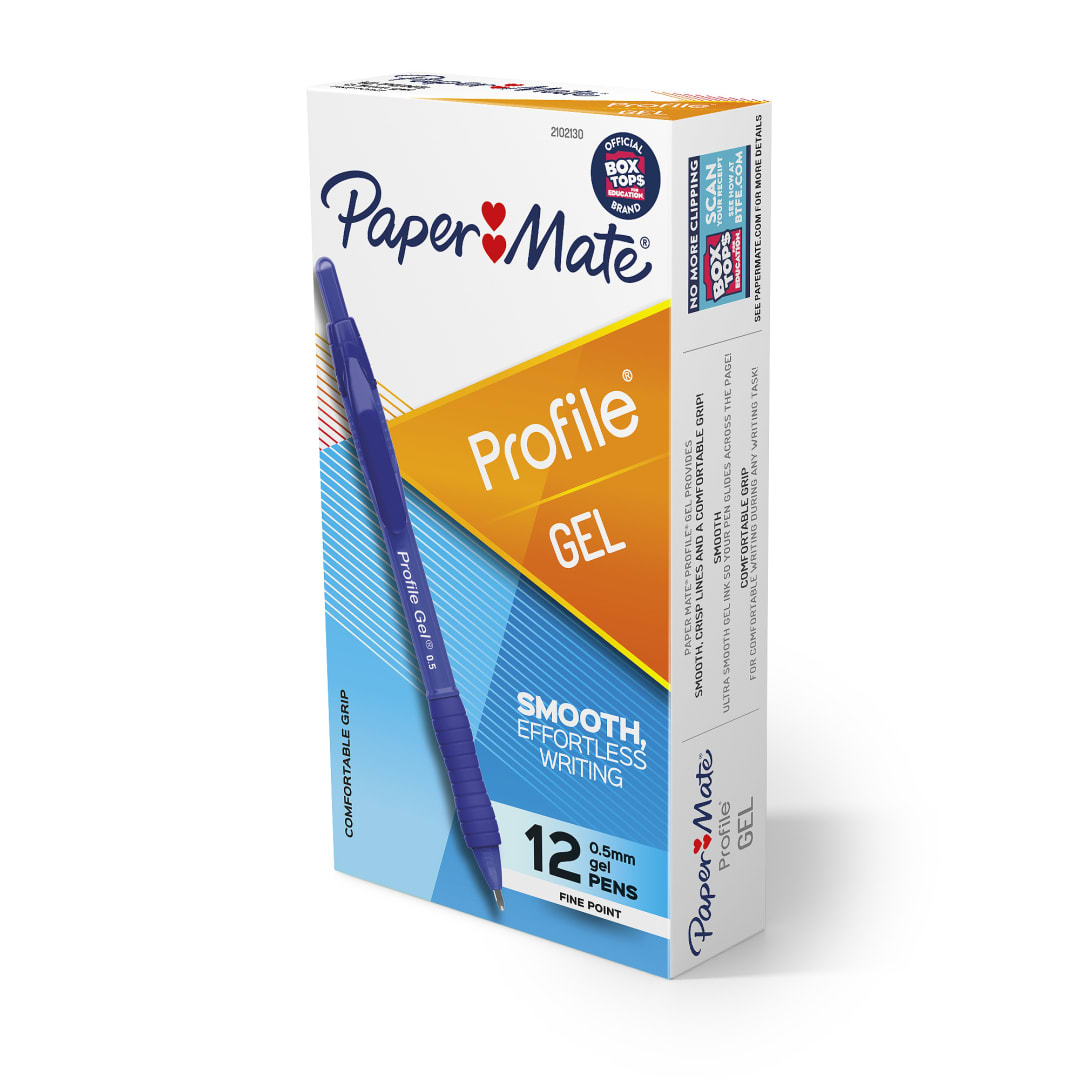 Paper Mate® Gel Pen, Profile Retractable Pen, 0.5mm, Blue, 12 Count