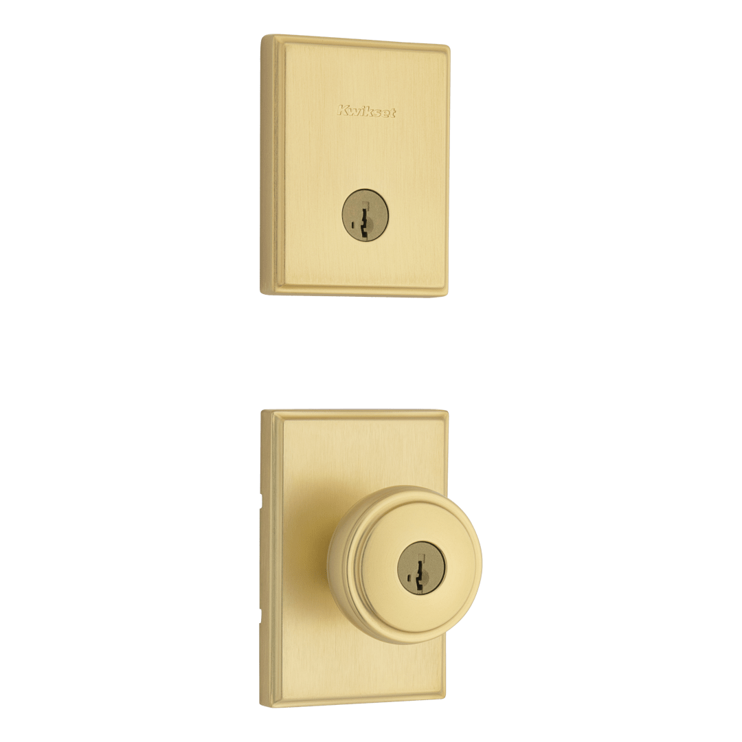 991 Sora Keyed Entry Lever and Single Cylinder Deadbolt Combo Pack featuring SmartKey Security™ in Satin Brass