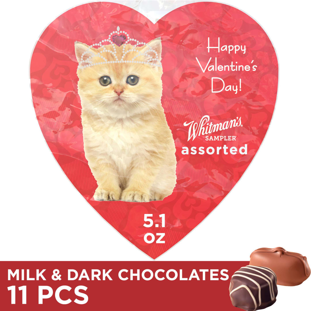 WHITMAN'S SAMPLER Valentine's Day Fancy Pet Heart Assorted Chocolate Candy Gift Box, 5.1 oz.