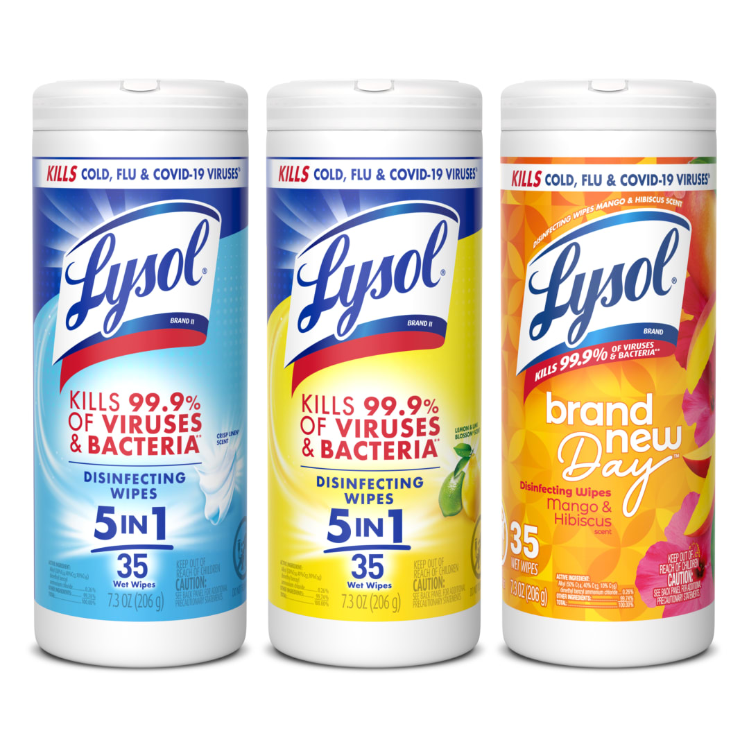 LYSOL® Disinfecting Wipes - (1 Lemon + 1 Brand New Day Mango & Hibiscus + 1 Crisp Linen) 4/(3x35) ct.