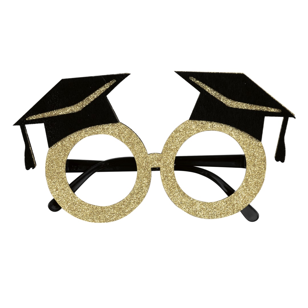 Grad Hat Gold Glitter Felt and Plastic Novelty Glasses