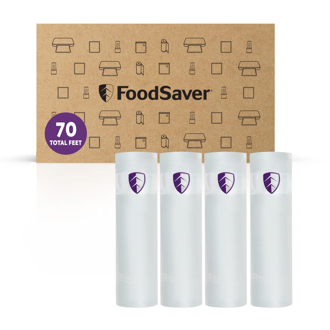 FoodSaver Heavy Duty Vacuum Sealer Rolls, 4 Pack 8" x 17.5' Rolls (70 Total Feet), 30% Thicker BPA-Free Bags for Food Storage, Sous Vide, Meal Prep