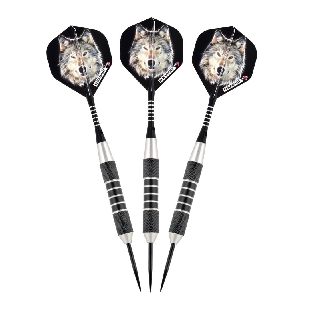 Elkadart Lone Wolf Steel Tip Darts Silver With Black Knurling 23 Grams