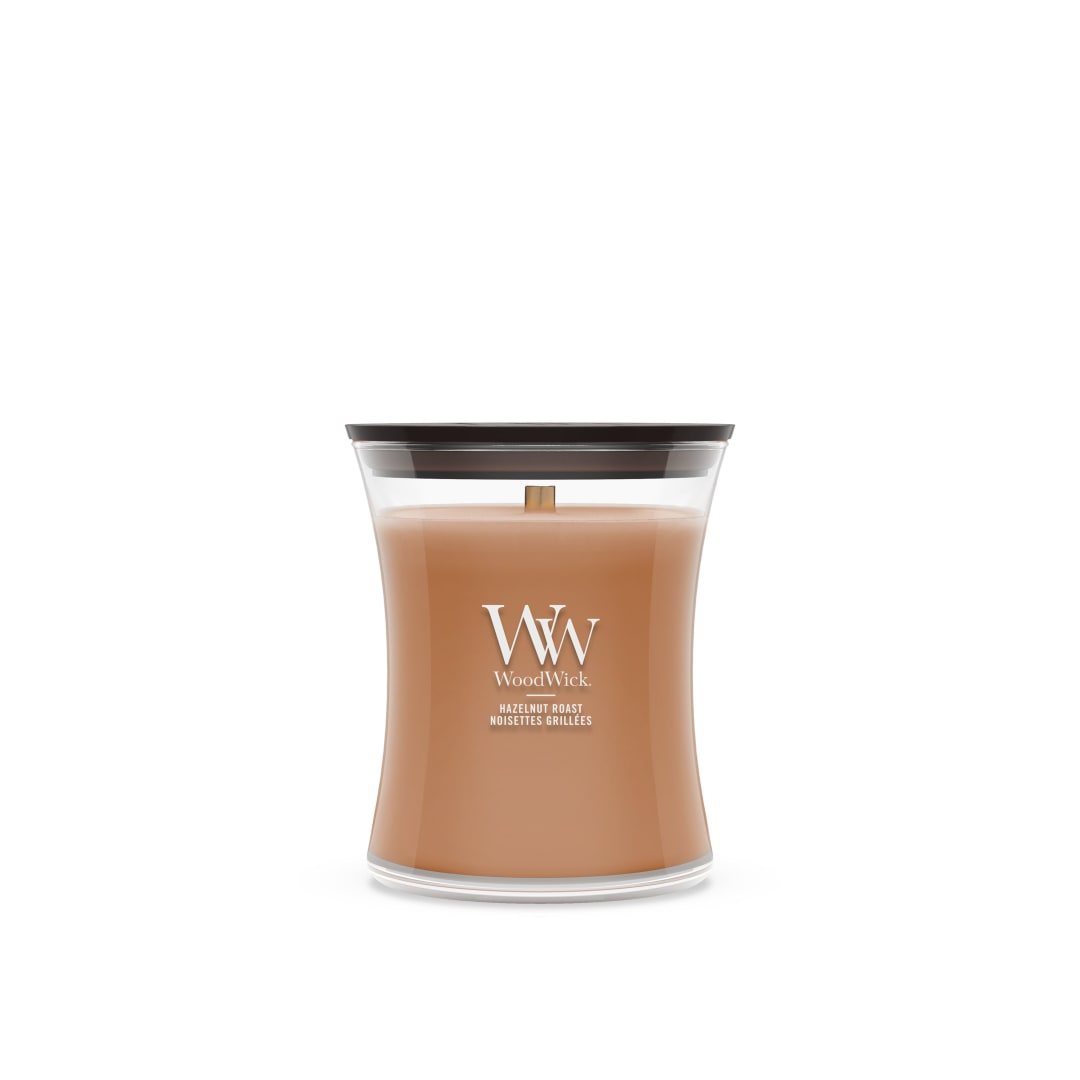 WoodWick Vela perfumada | Vela de tamaño mediano en forma de reloj de arena | Hazelnut Roast | Regalos perfectos para mujeres